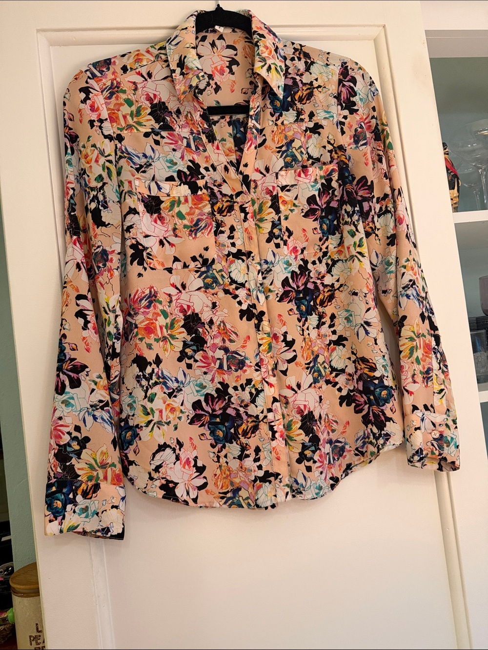 Express Floral Collared Button-Up Blouse - Pink Multi